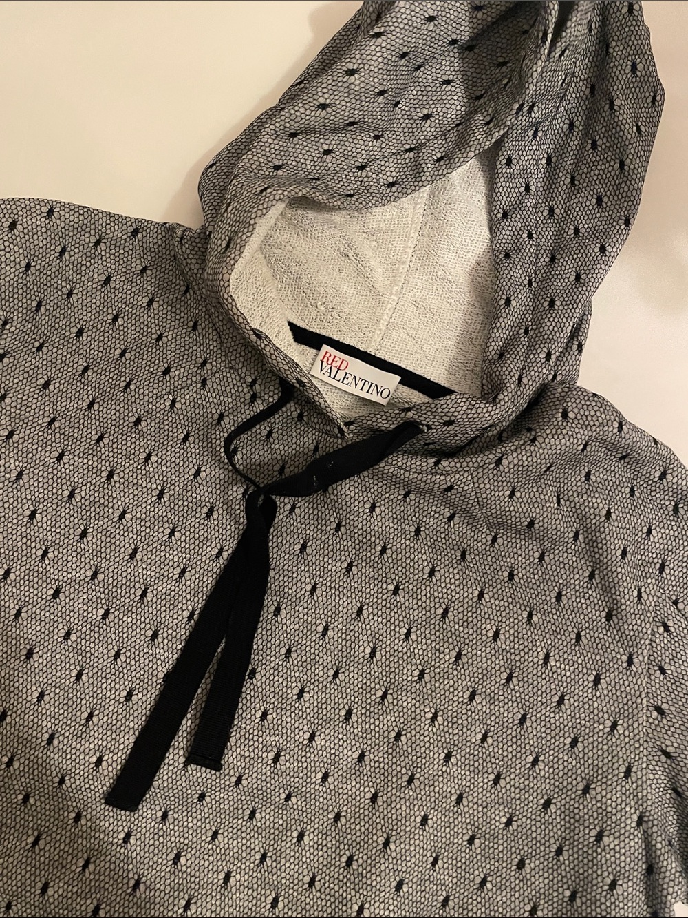 RED Valentino Gray Patterned Short-Sleeve Hooded Top Women’s Size XS